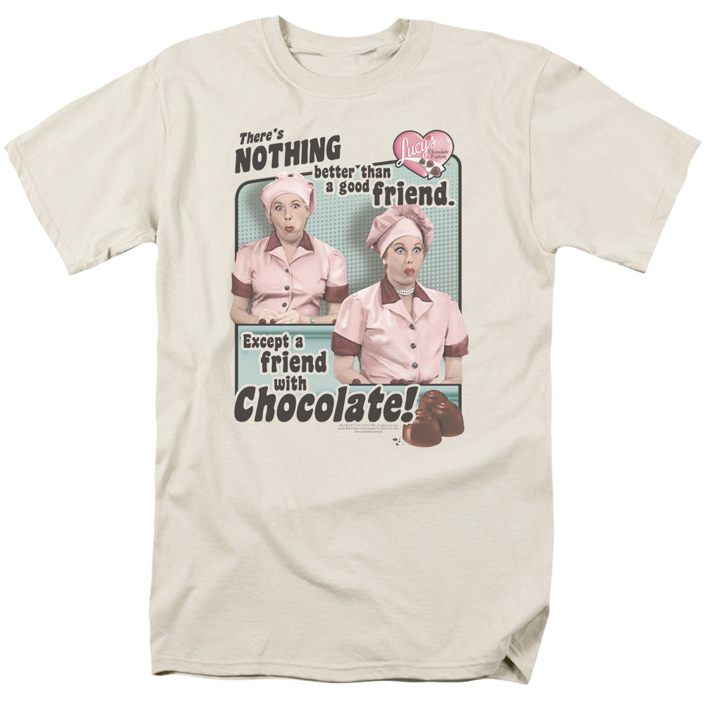 I Love Lucy Friends And Chocolate Mens T Shirt Cream Officially Licensed