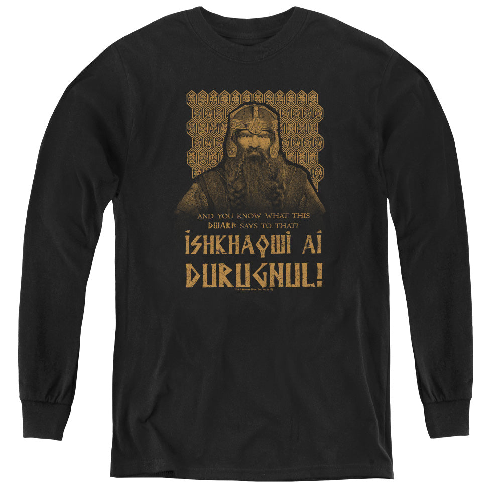 Lord Of The Rings Ishkhaqwi Durugnul Long Sleeve Kids Youth T Shirt Black Officially Licensed
