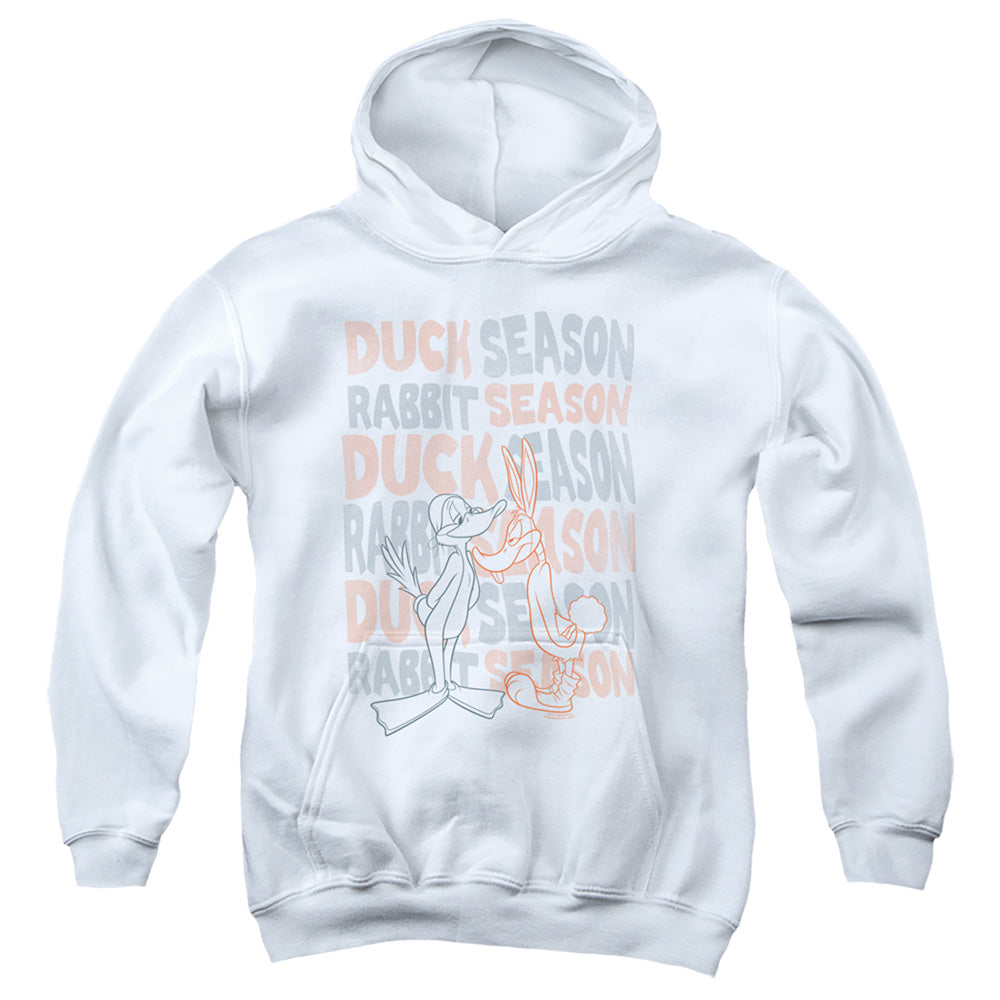 Looney Tunes Duck Season Rabbit Season Kids Youth Hoodie White Officially Licensed