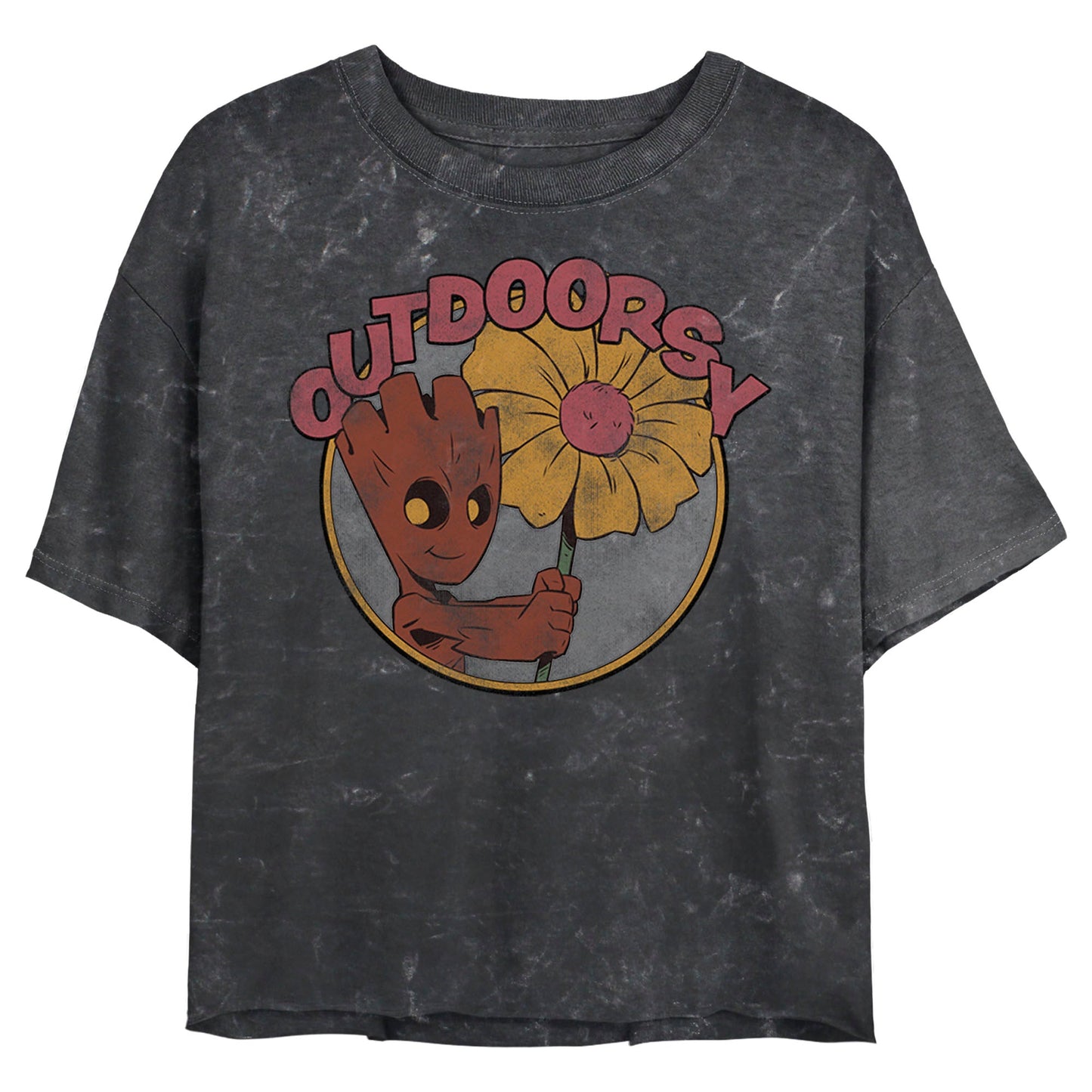 Marvel Outdoorsy Groot Mineral Wash Junior's Crop Top Shirt