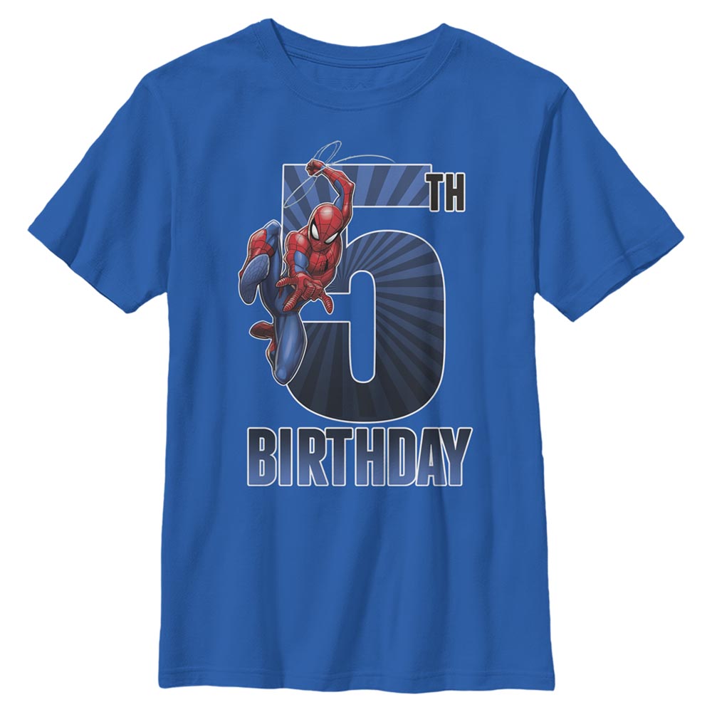 Marvel Spider-Man Swinging 5th Birthday Boys Kids T Shirt