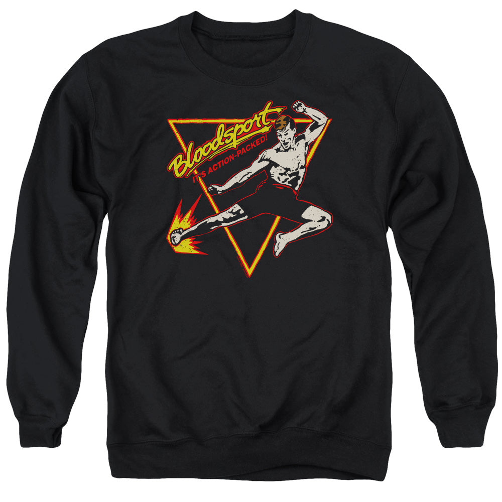Bloodsport Action Packed Mens Crewneck Sweatshirt Black Officially Licensed