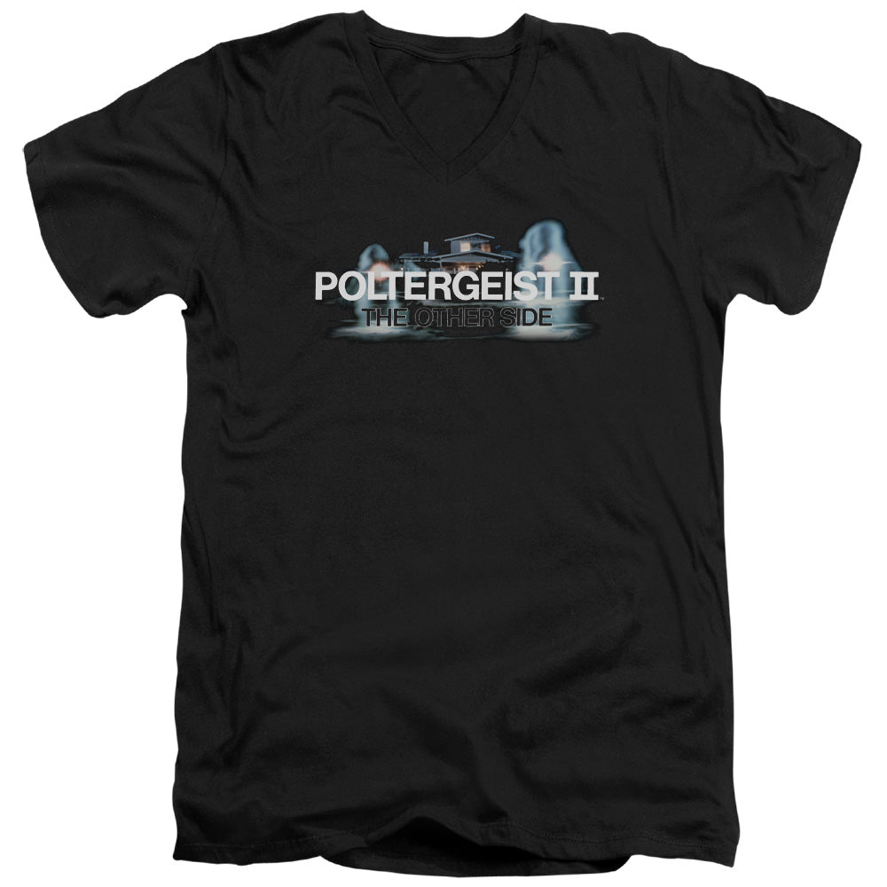 Poltergeist II The Other Side Logo Mens Slim Fit V-Neck T Shirt Black Officially Licensed