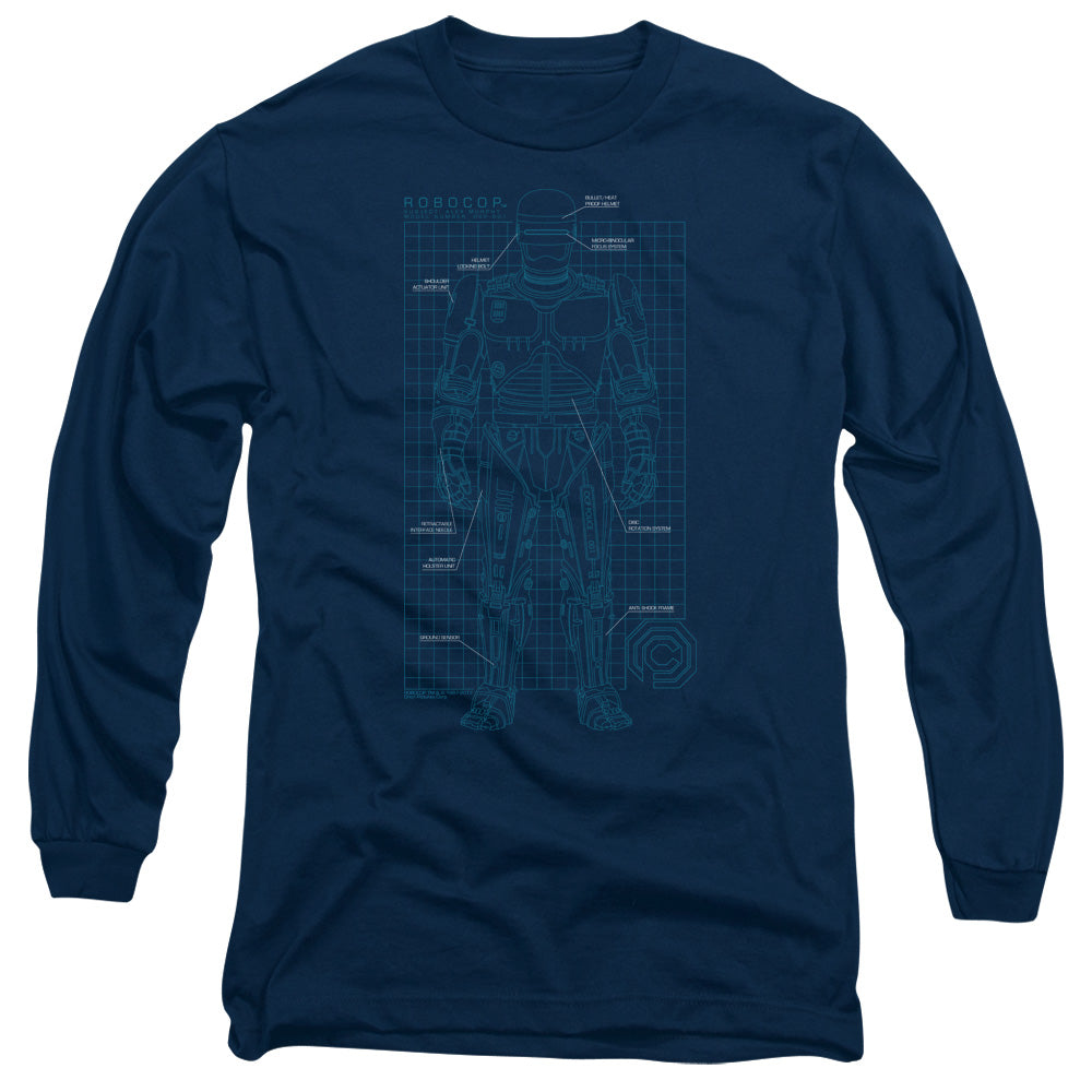 Robocop Schematic Mens Long Sleeve Shirt Navy Blue Officially Licensed