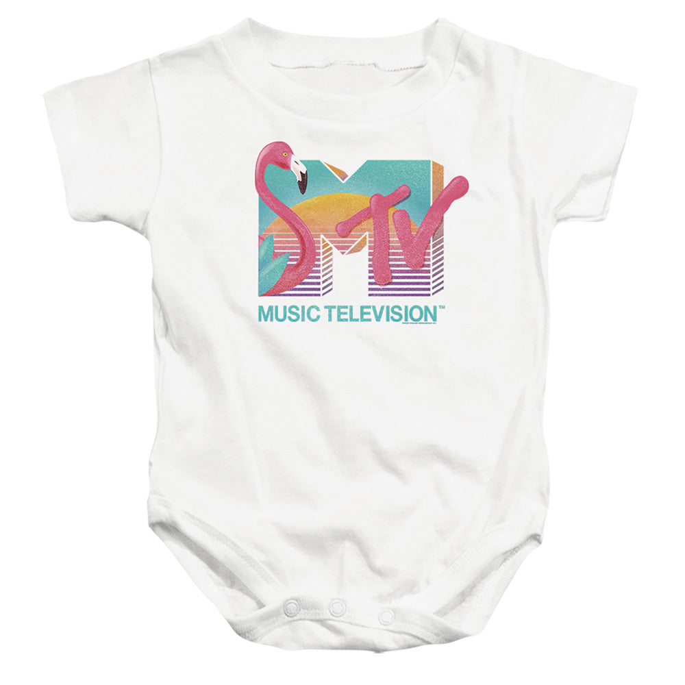 Mtv Flamingo Sunset Logo Infant Baby Snapsuit White Officially Licensed