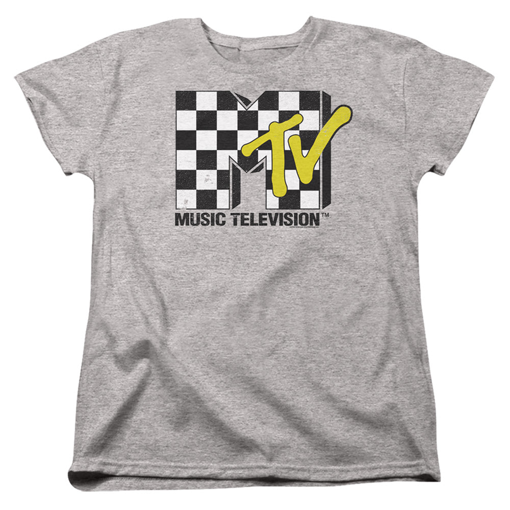 Mtv Checker Board Logo Womens T Shirt Athletic Heather Officially Licensed
