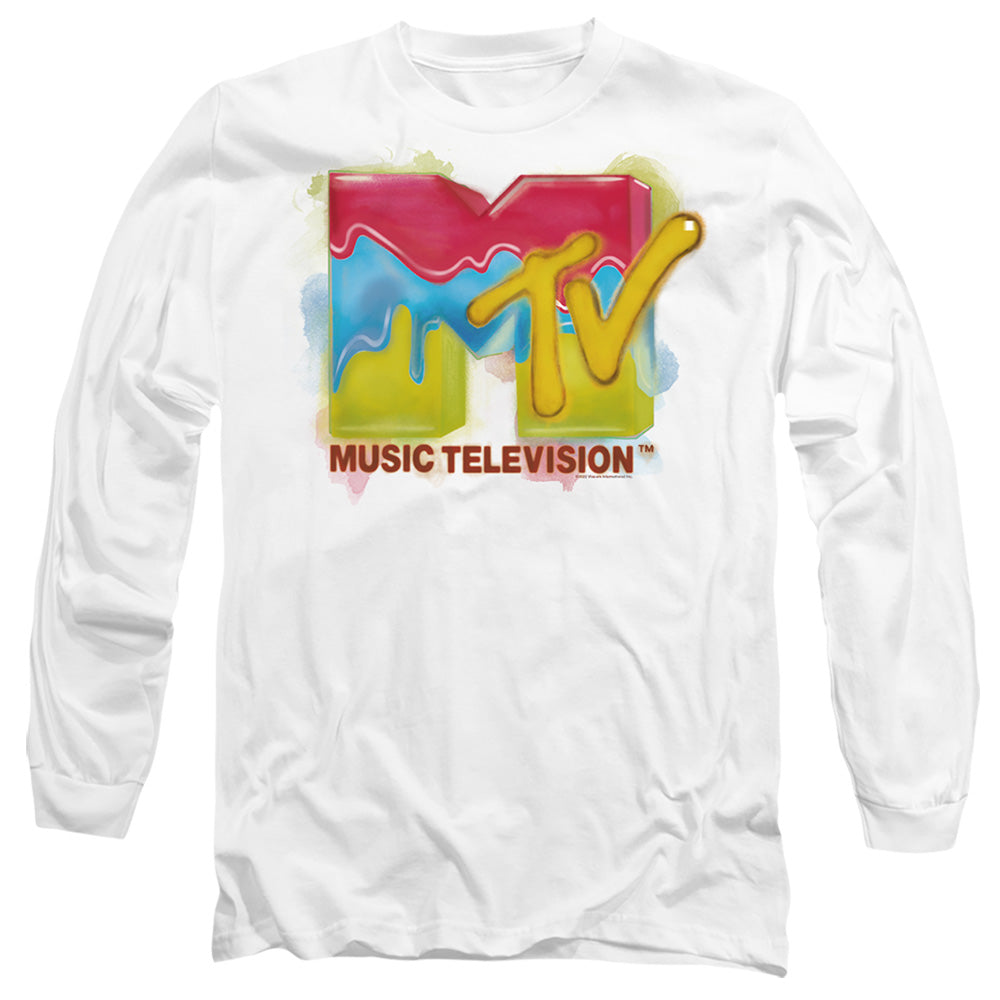 Mtv Paint Logo Mens Long Sleeve Shirt White