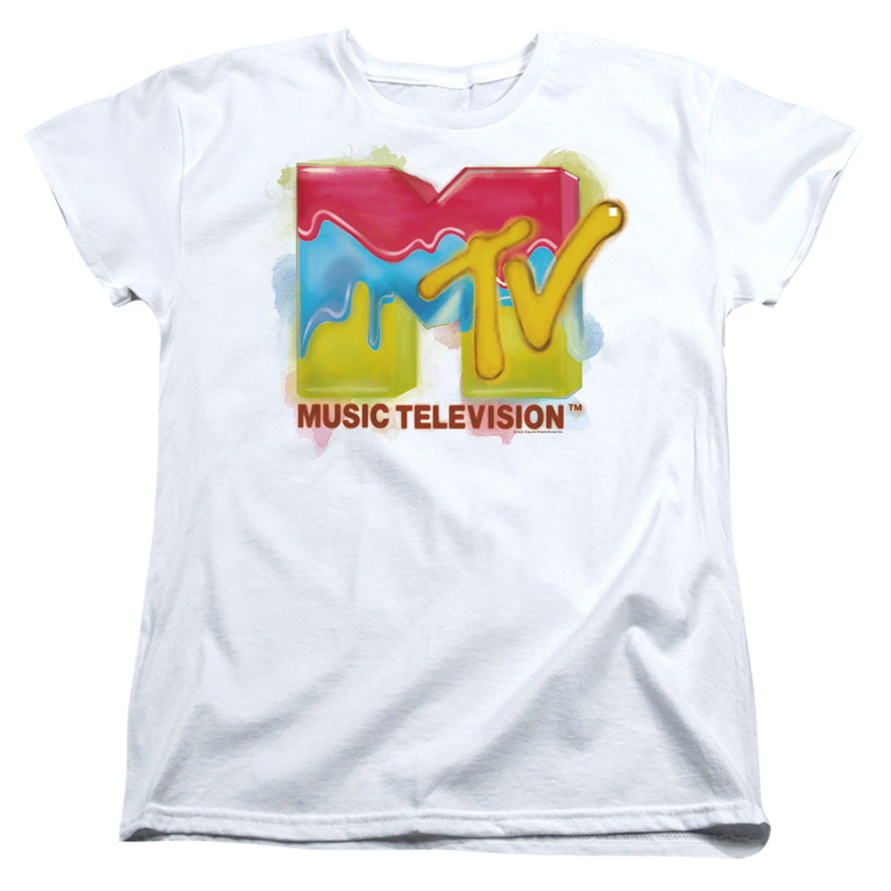 Mtv Paint Logo Womens T Shirt White Officially Licensed