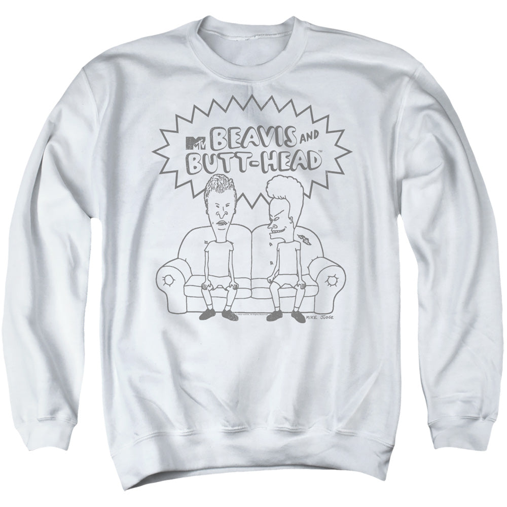Beavis And Butthead Couch Logo Mens Crewneck Sweatshirt White Officially Licensed