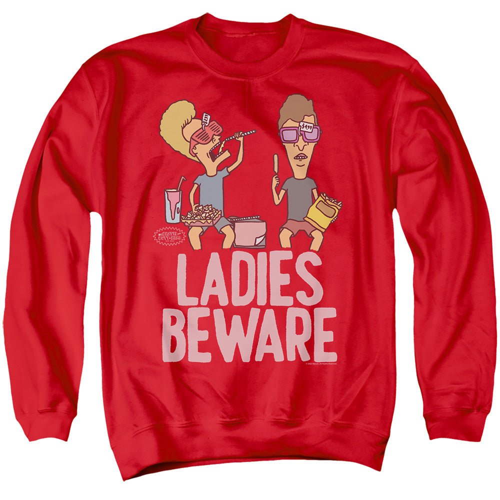 Mtv Ladies, Beware Mens Crewneck Sweatshirt Red Officially Licensed