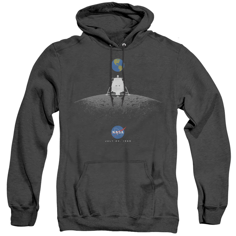 Nasa Moon Landing Simple Mens Heather Hoodie Black Officially Licensed