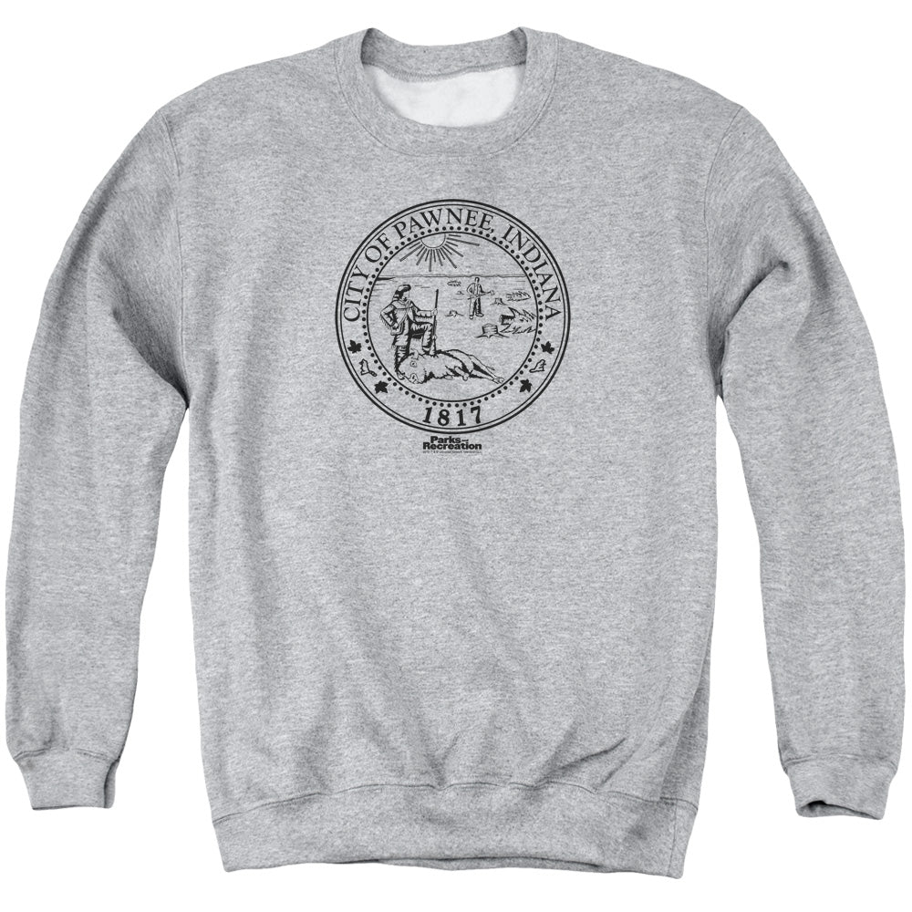 Parks And Rec Pawnee Seal Mens Crewneck Sweatshirt Athletic Heather
