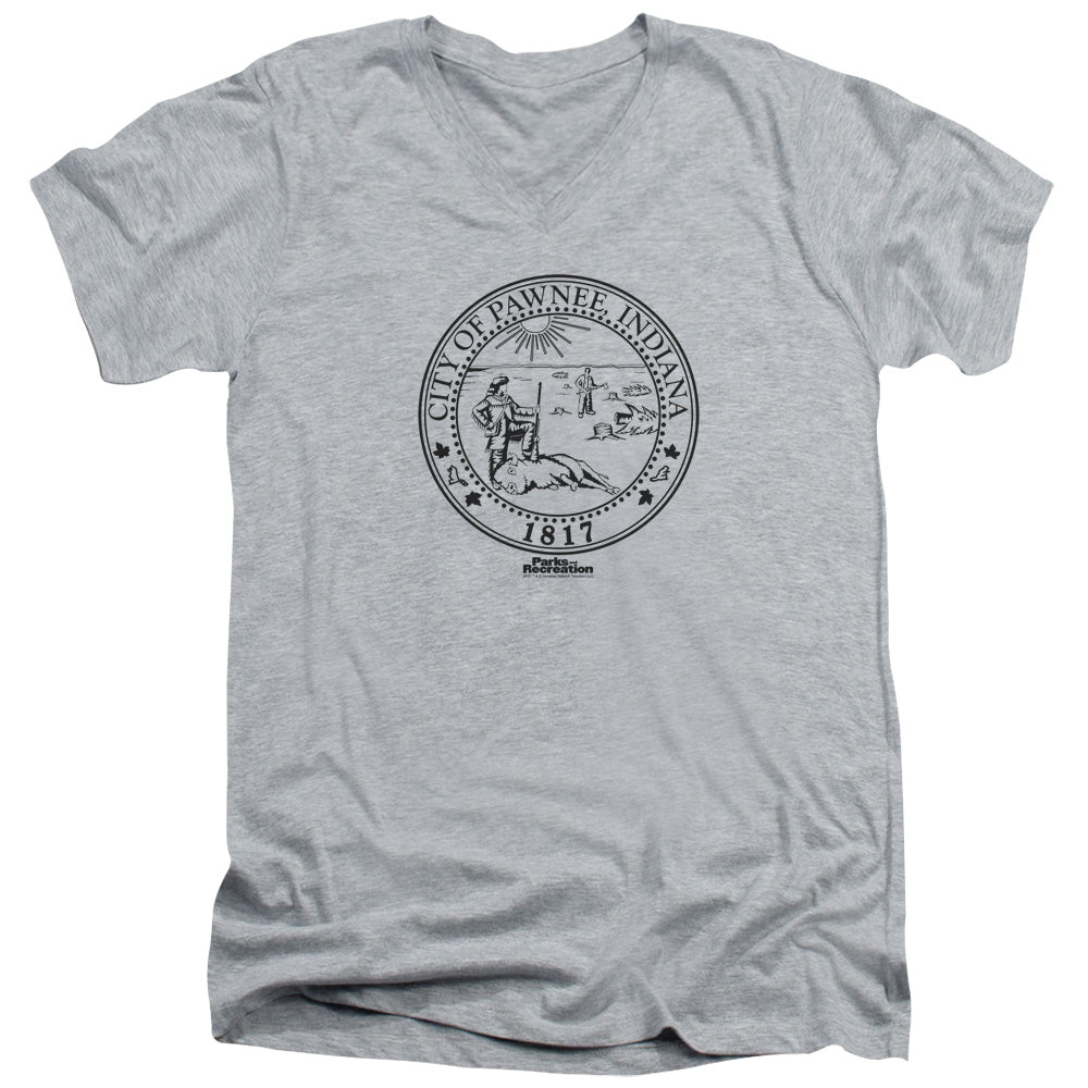 Parks And Rec Pawnee Seal S S Adult V Neck Athletic Heather