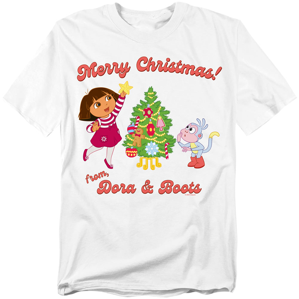 Dora The Explorer Happy Holidays From Dora And Boots Mens T Shirt White Officially Licensed