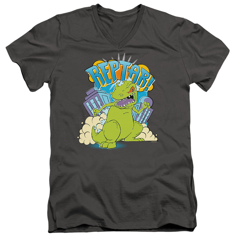 Rugrats Reptar Stomp Mens Slim Fit V-Neck T Shirt Charcoal Officially Licensed