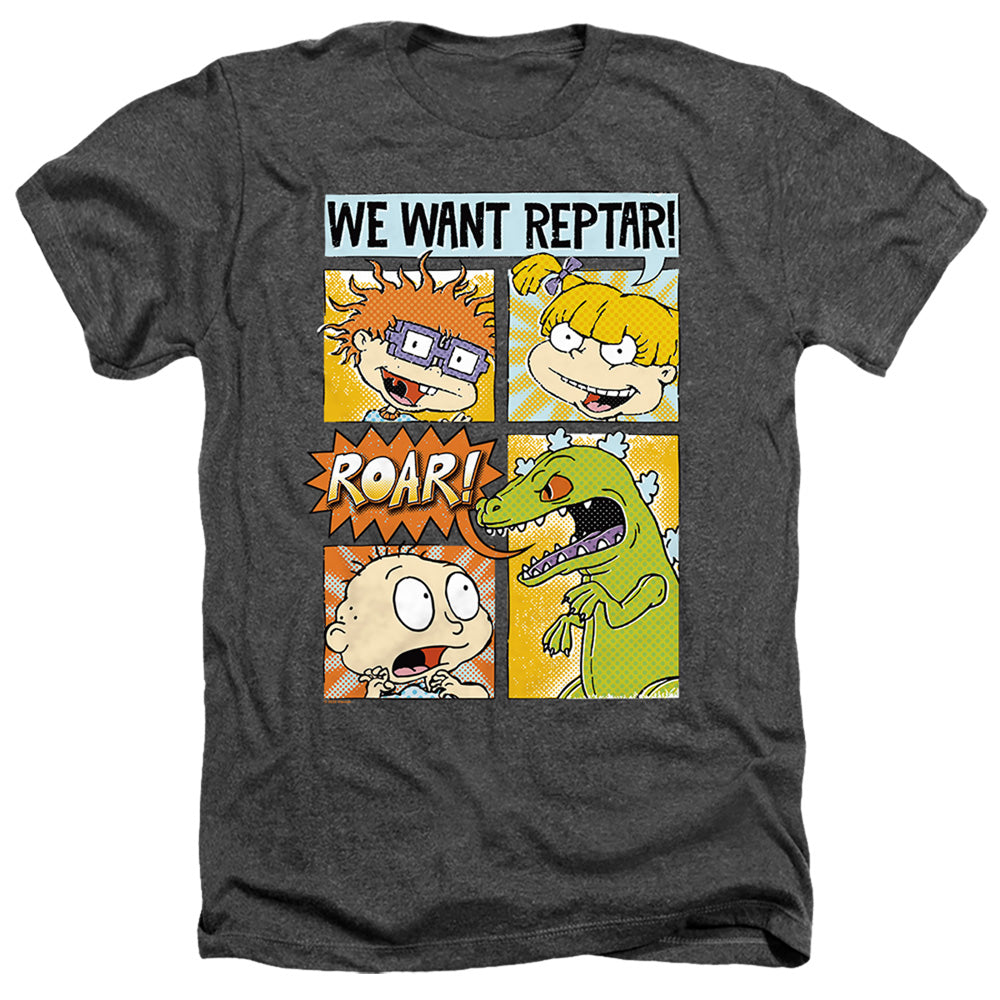 Rugrats We Want Reptar! Comic Heather Mens T Shirt Charcoal Officially Licensed