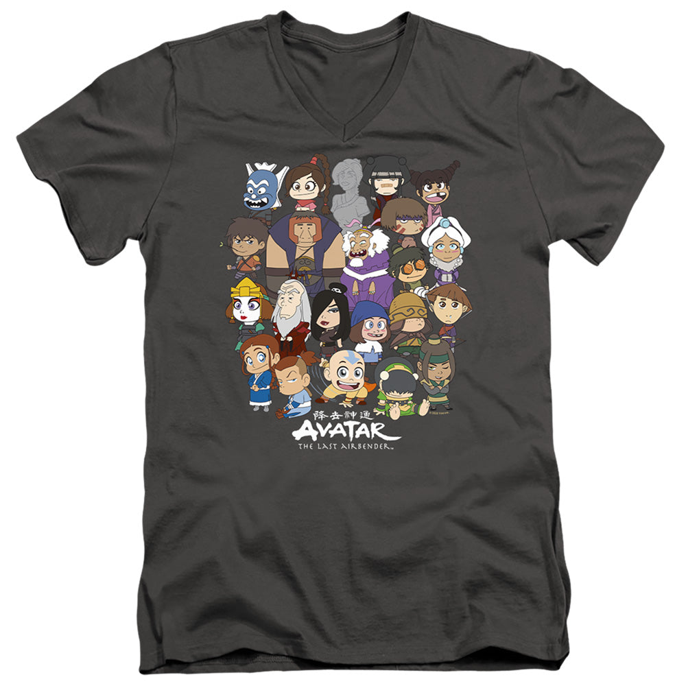 Avatar The Last Airbender Chibi Group Mens Slim Fit V-Neck T Shirt Charcoal Officially Licensed