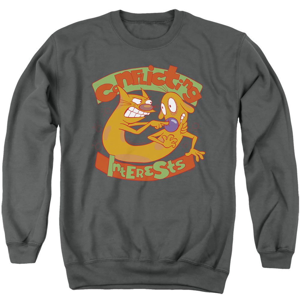 Catdog Conflicting Interests Mens Crewneck Sweatshirt Charcoal Officially Licensed