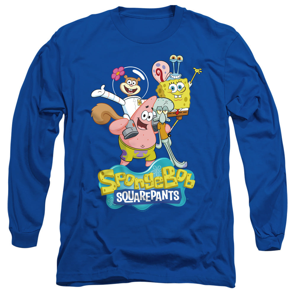Spongebob Spongebob Group Shot Mens Long Sleeve Shirt Royal Officially Licensed