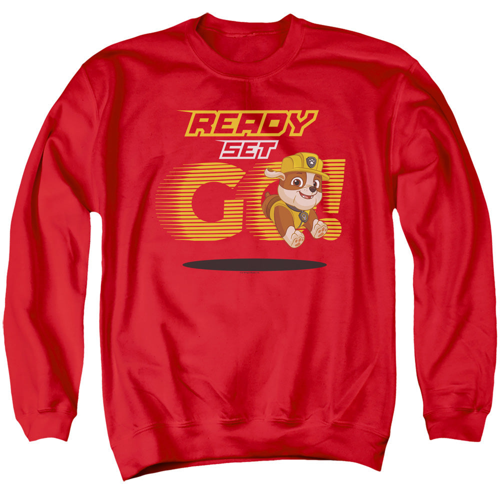 Paw Patrol Ready Set Go! Rubble Mens Crewneck Sweatshirt Red Officially Licensed
