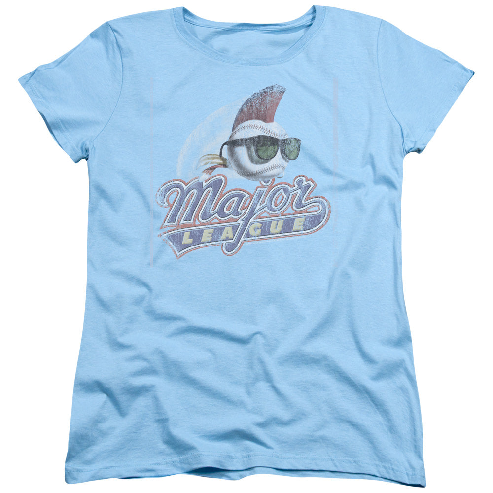 Major League Distressed Logo Womens T Shirt Light Blue Officially Licensed