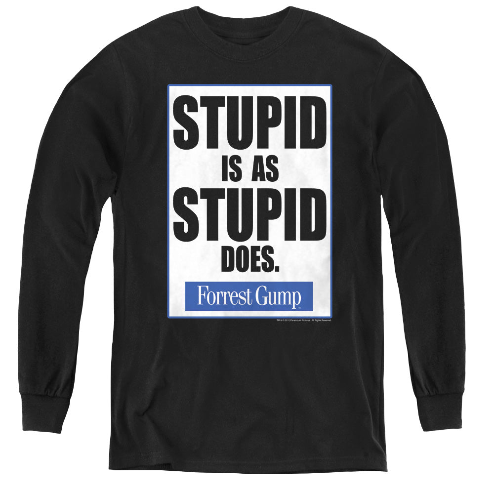 Forrest Gump Stupid Is Long Sleeve Kids Youth T Shirt Black Officially Licensed