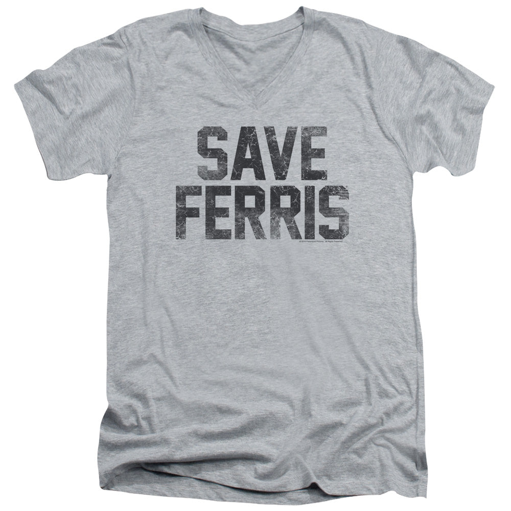 Ferris Buellers Day Off Save Ferris Mens Slim Fit V-Neck T Shirt Athletic Heather Officially Licensed