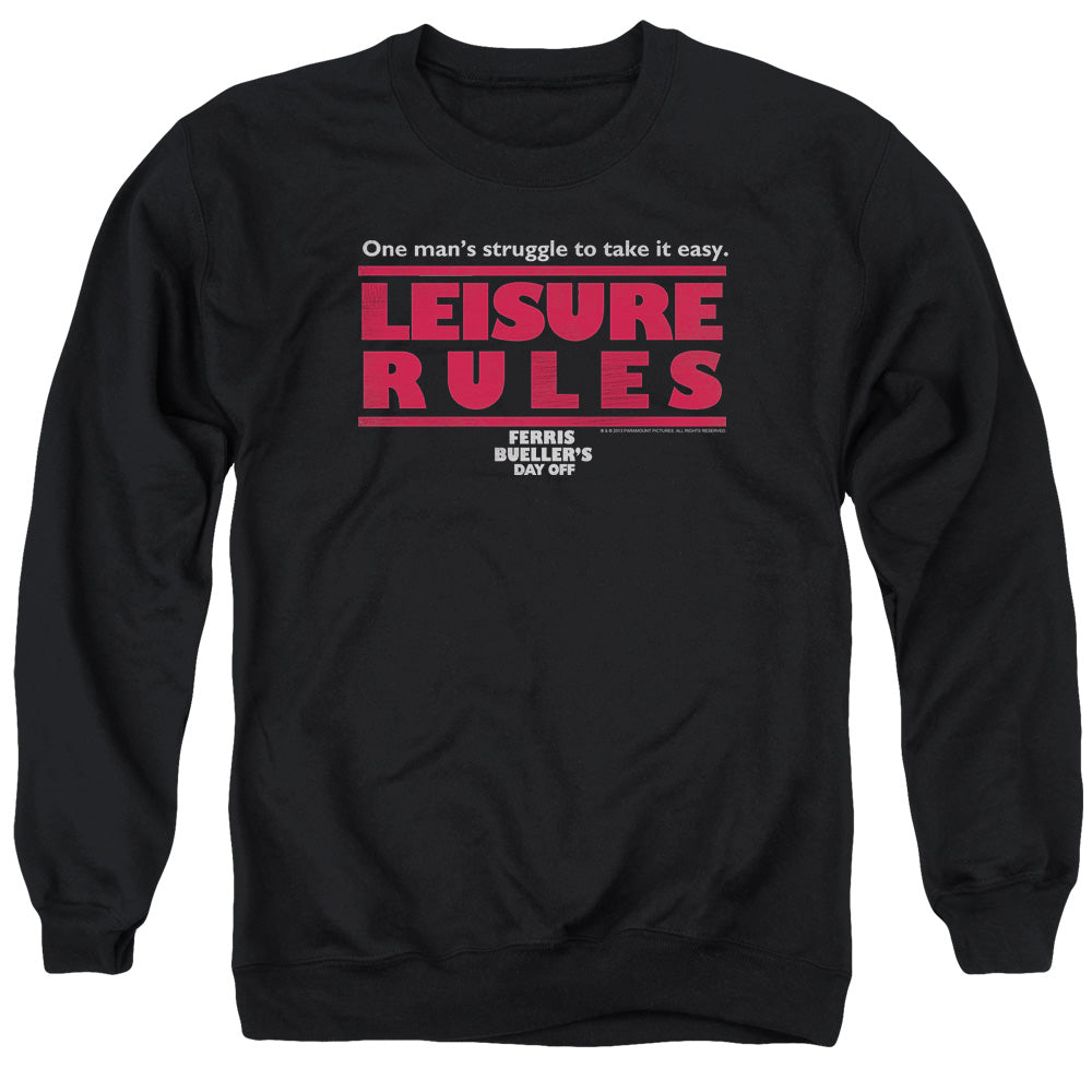 Ferris Buellers Day Off Leisure Rules Mens Crewneck Sweatshirt Black Officially Licensed