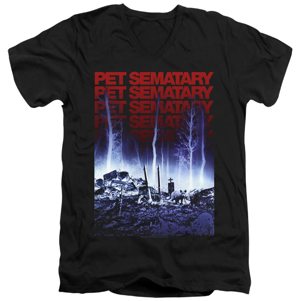 Pet Sematary Sematary Mens Slim Fit V-Neck T Shirt Black Officially Licensed