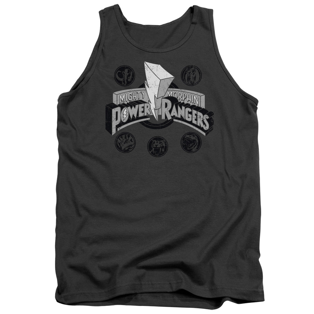 Power Rangers Power Coins Mens Tank Top Shirt Charcoal Officially Licensed