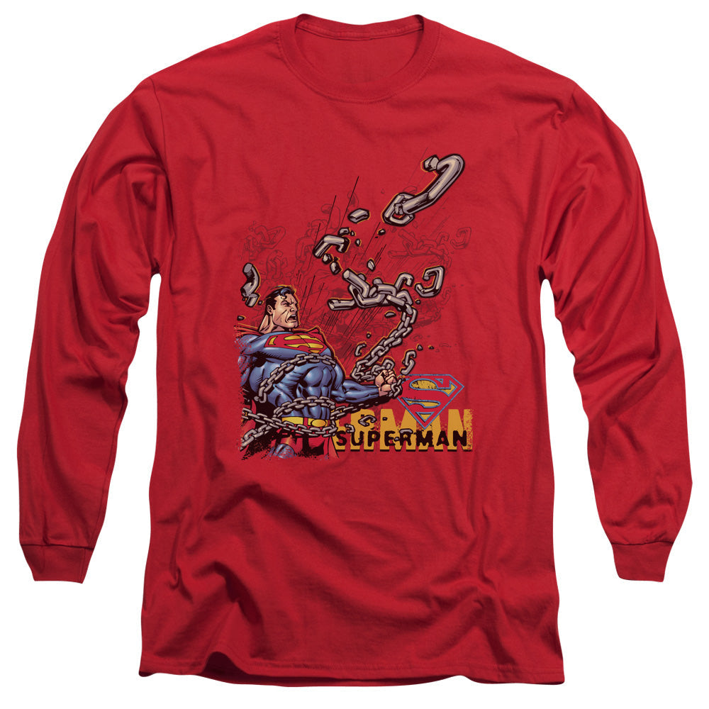 Superman Breaking Chains Mens Long Sleeve Shirt Red Officially Licensed