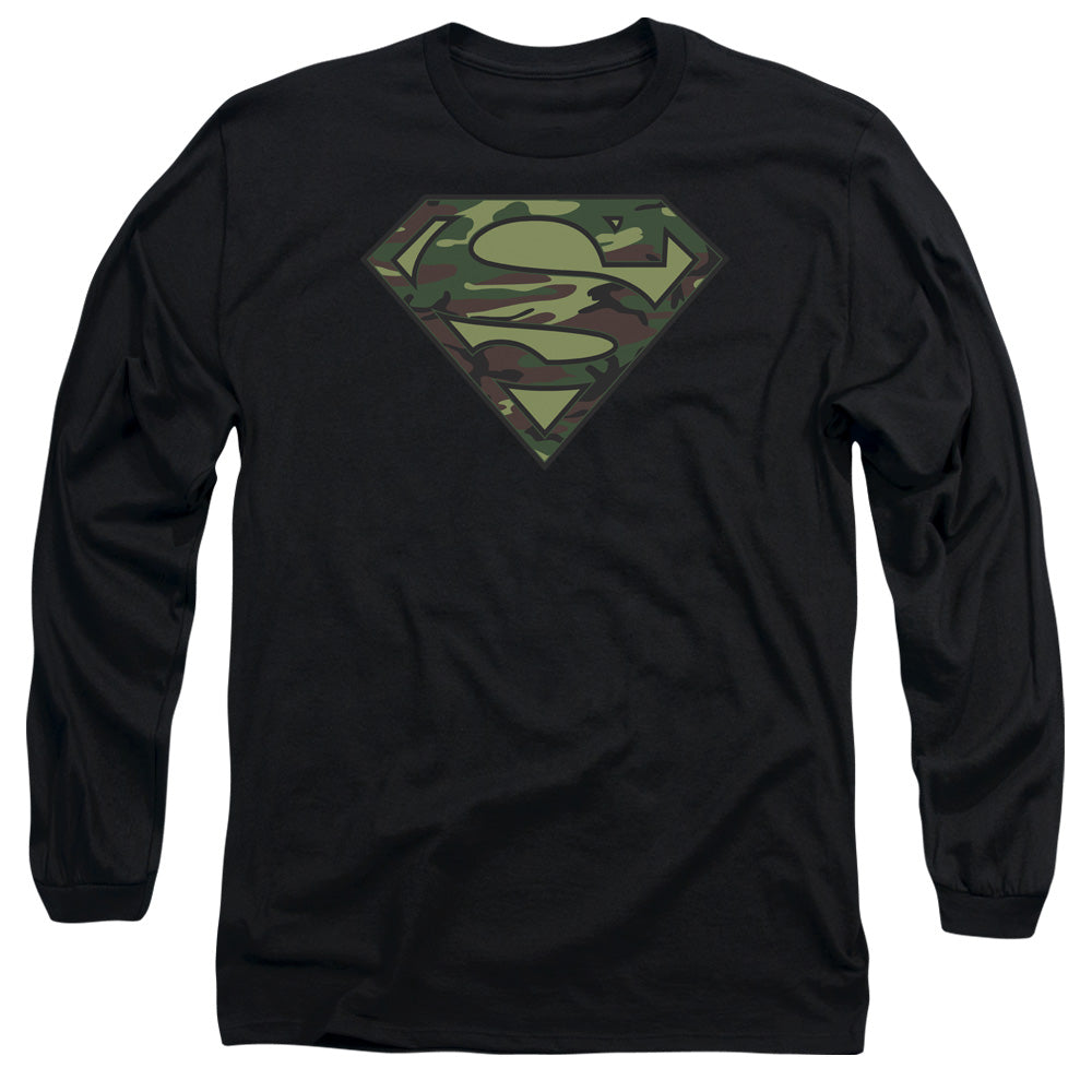 Superman Camo Logo Mens Long Sleeve Shirt Black Officially Licensed