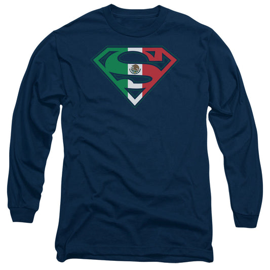 Superman Mexican Shield Mens Long Sleeve Shirt Navy Officially Licensed
