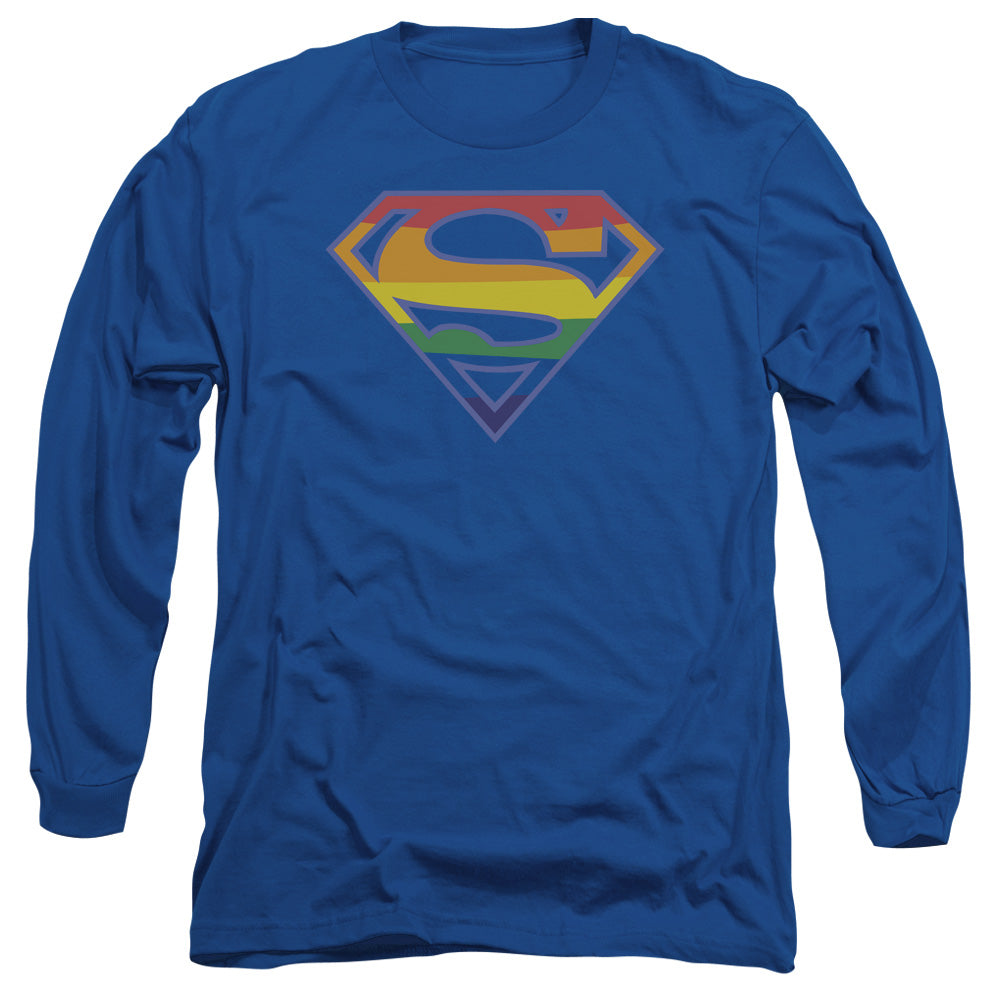 Superman Prismatic Shield Mens Long Sleeve Shirt Royal Officially Licensed