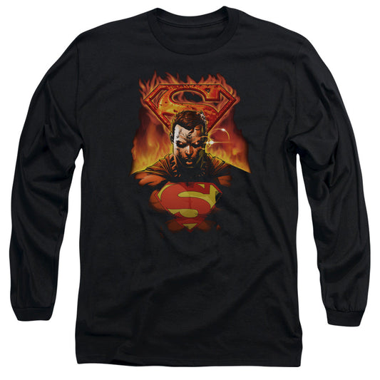 Superman Man On Fire Mens Long Sleeve Shirt Black Officially Licensed