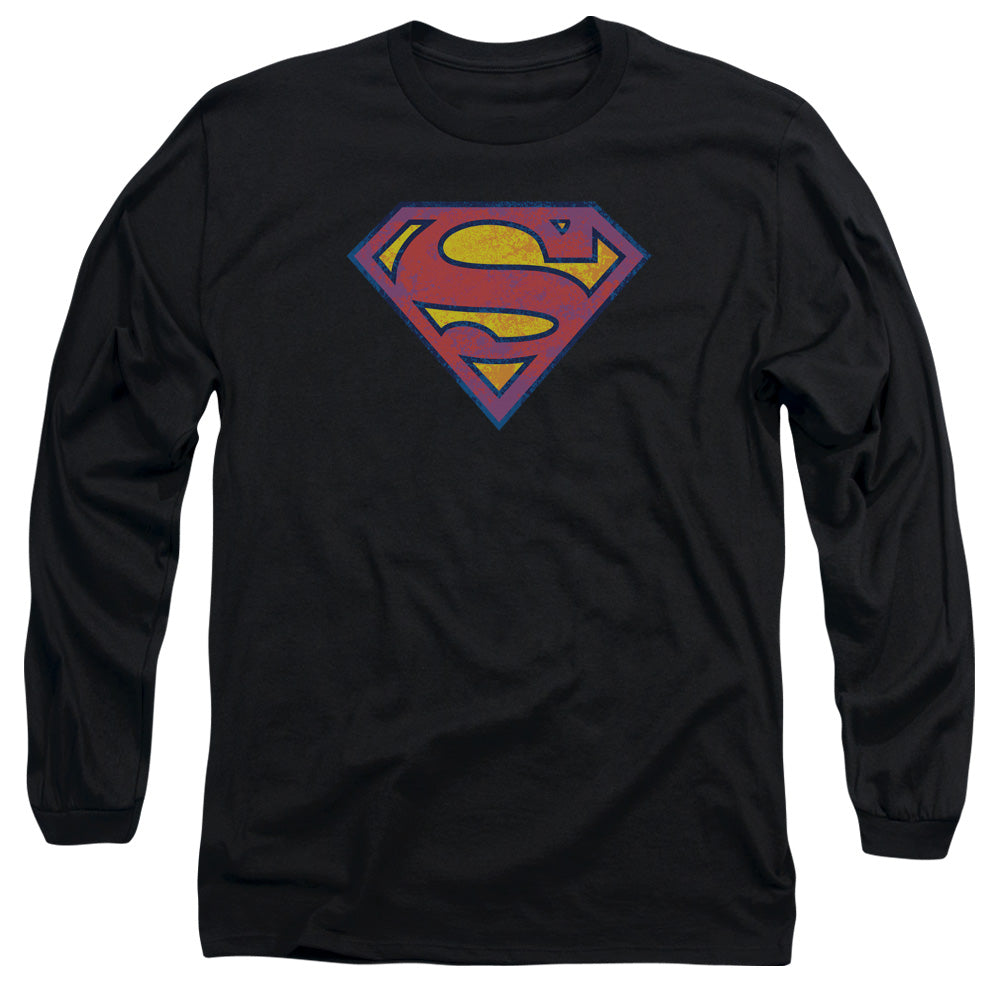 Superman Sm Neon Distress Logo Mens Long Sleeve Shirt Black Officially Licensed