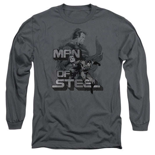 Superman Steel Poses Mens Long Sleeve Shirt Charcoal Officially Licensed
