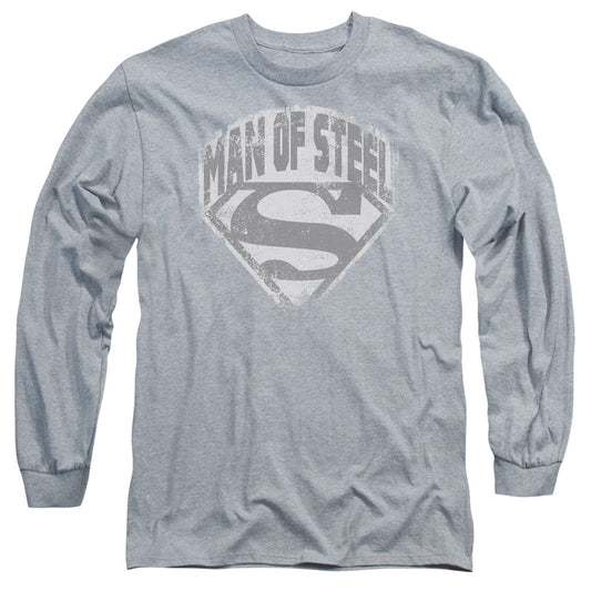 Superman Man Of Steel Shield Mens Long Sleeve Shirt Athletic Heather Officially Licensed