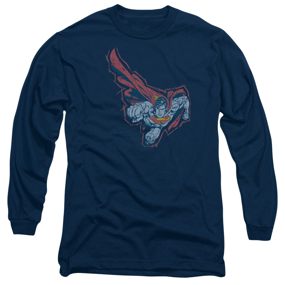 Superman Scribble & Soar Mens Long Sleeve Shirt Navy Officially Licensed