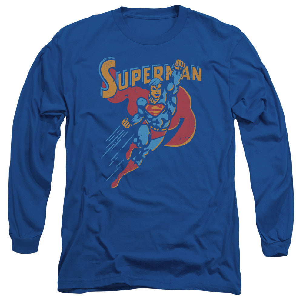 Superman Life Like Action Mens Long Sleeve Shirt Royal Officially Licensed