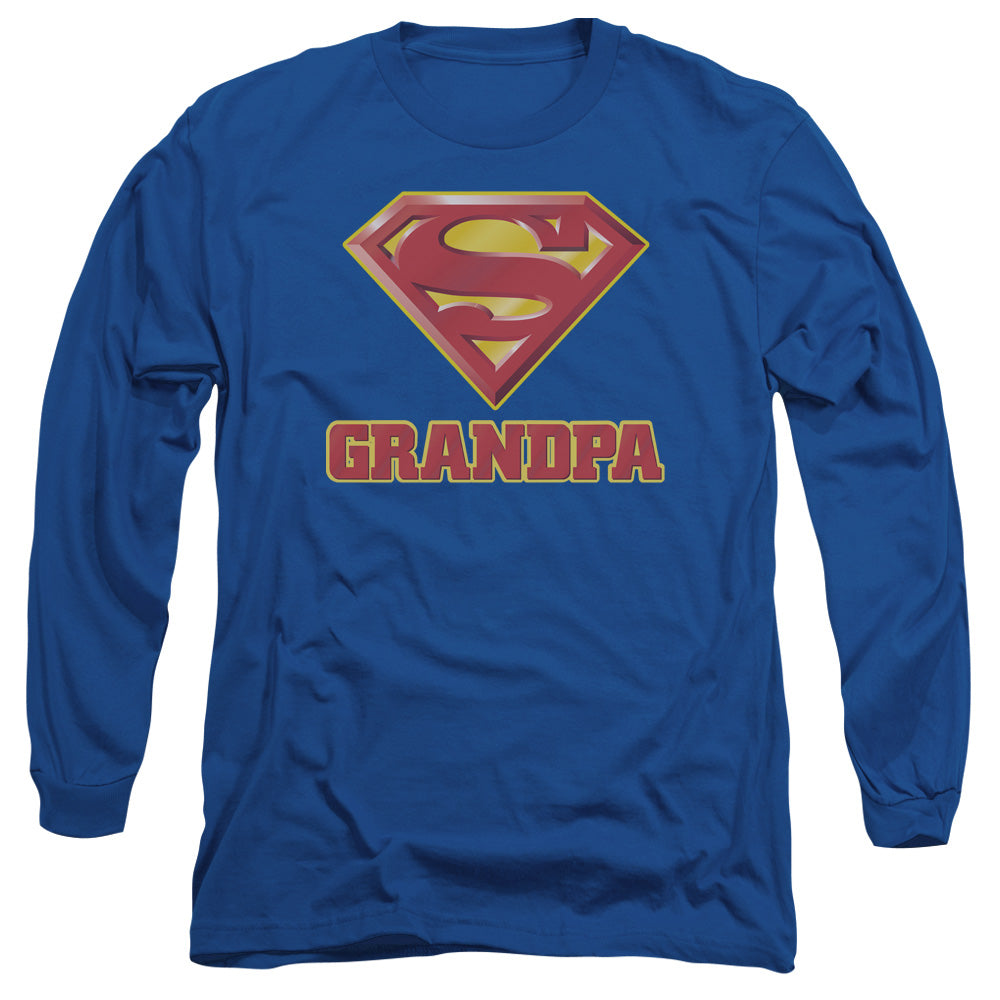 Superman Super Grandpa Mens Long Sleeve Shirt Royal Officially Licensed