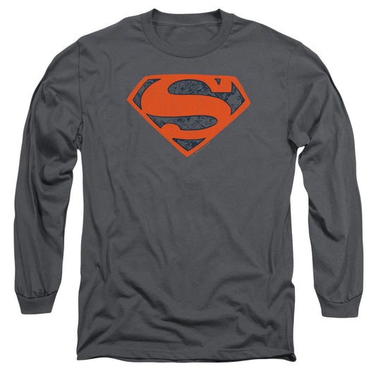 Superman Vintage Shield Collage Mens Long Sleeve Shirt Charcoal Officially Licensed