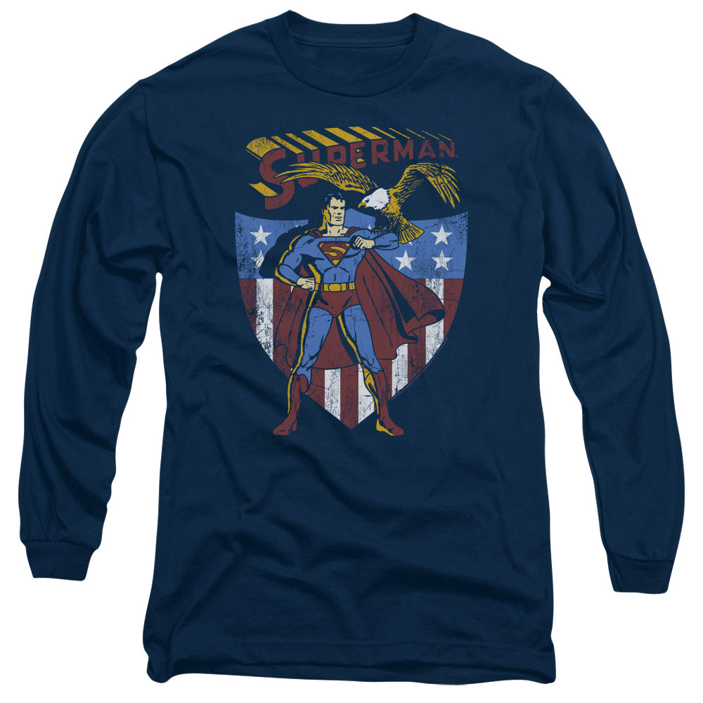 Superman All American Mens Long Sleeve Shirt Navy Officially Licensed