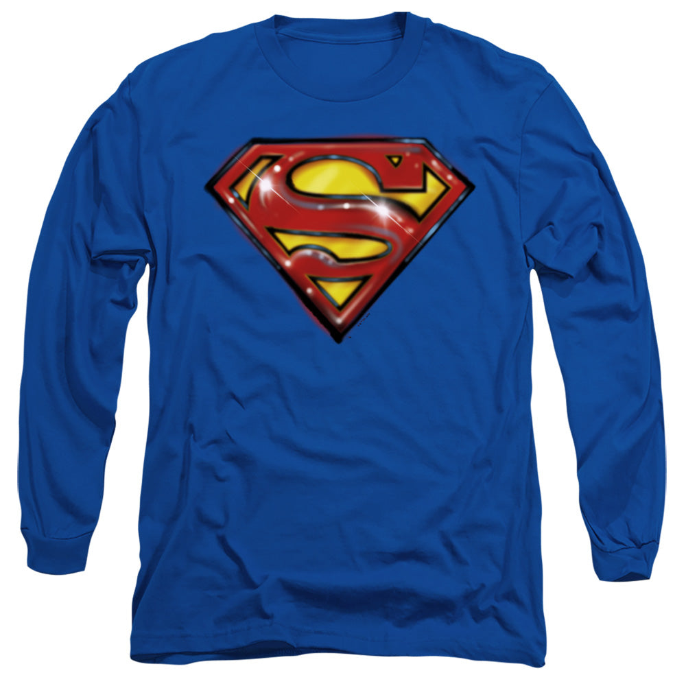 Superman Superman Airbrush Logo Mens Long Sleeve Shirt Royal Officially Licensed