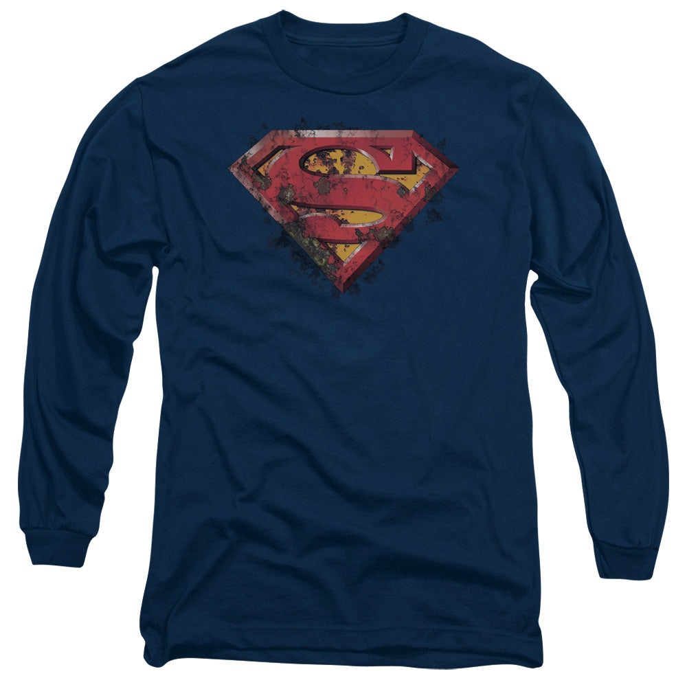 Superman Rusted Shield Mens Long Sleeve Shirt Navy Officially Licensed
