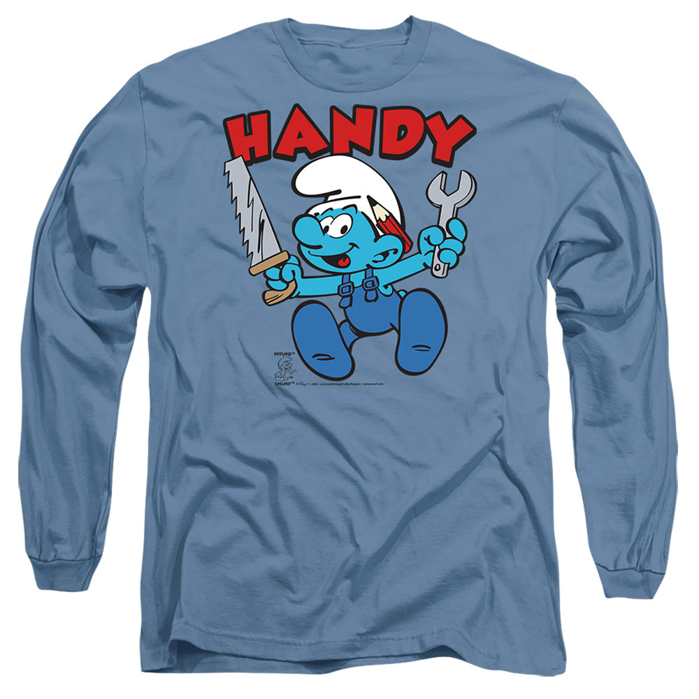 Smurfs Handy Mens Long Sleeve Shirt Carolina Blue Officially Licensed