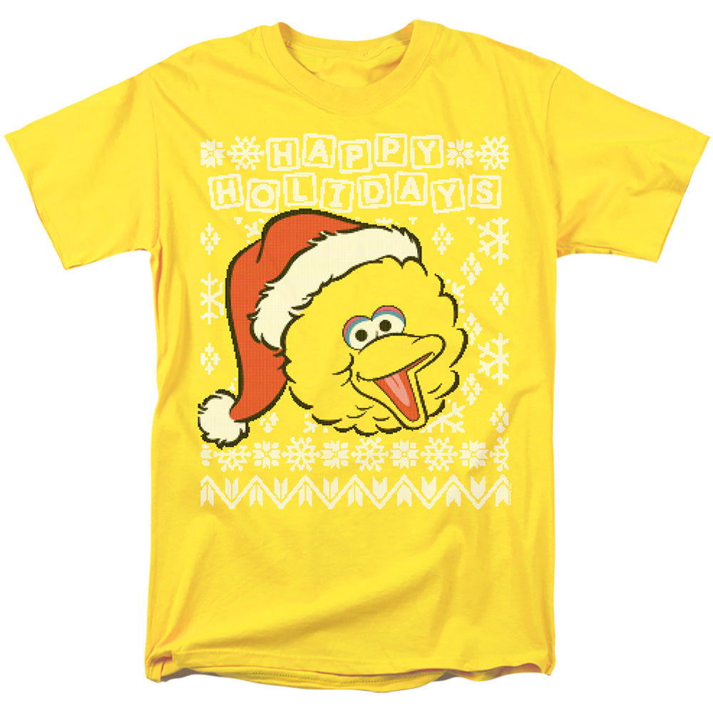 Sesame Street Big Bird Ugly Christmas Mens T Shirt Yellow Officially Licensed