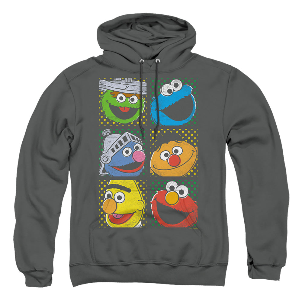 Sesame Street Group Squares Mens Hoodie Charcoal Officially Licensed