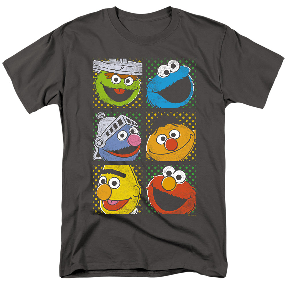 Sesame Street Group Squares Mens T Shirt Charcoal Officially Licensed