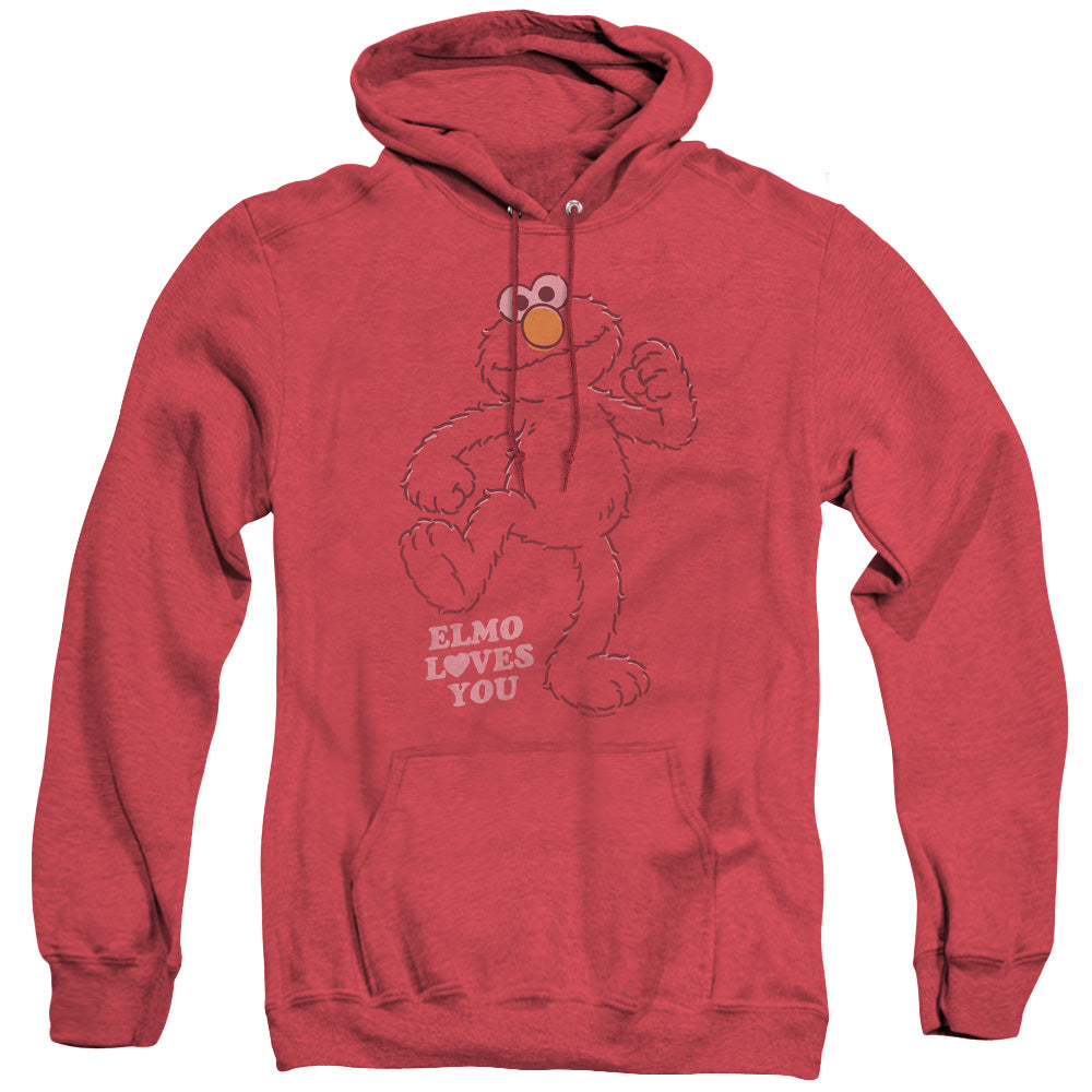 Sesame Street Elmo Loves You Mens Heather Hoodie Red Officially Licensed